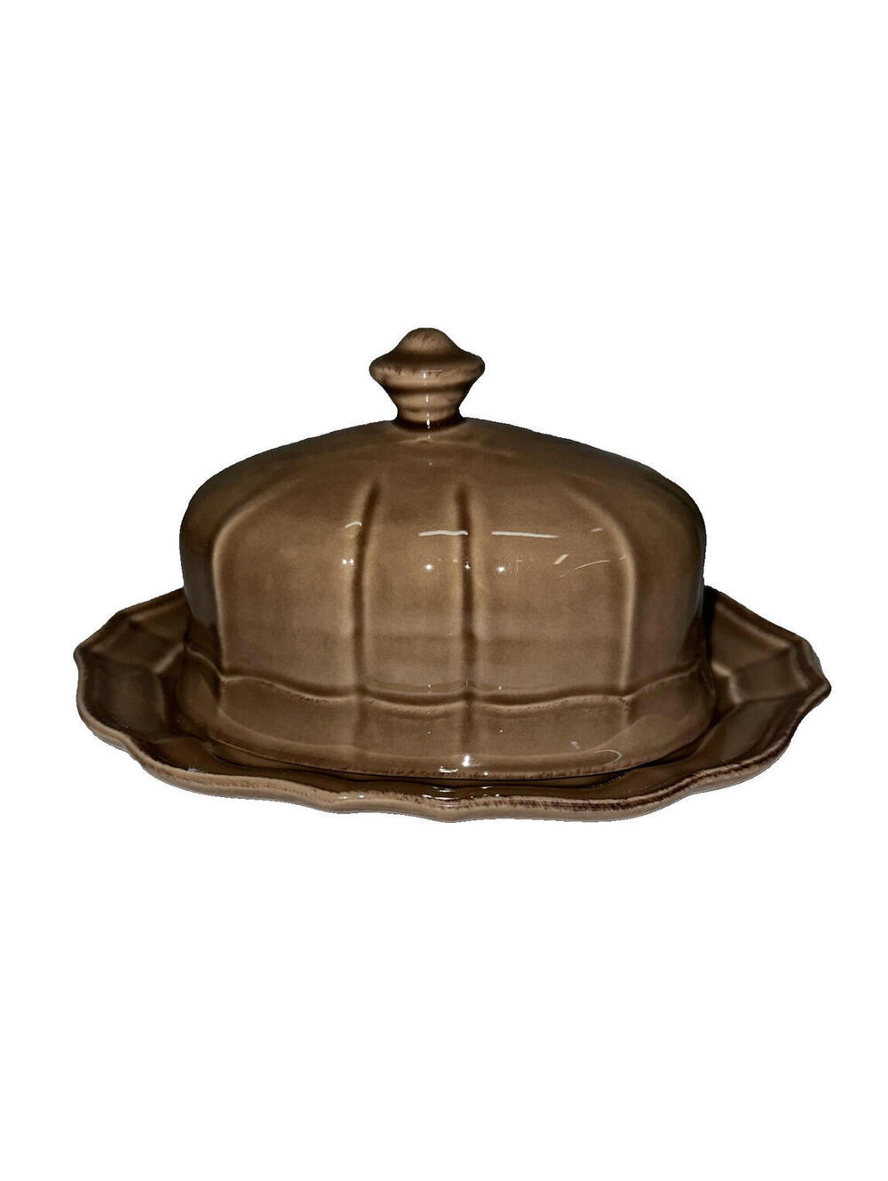 Toscano Noble Excellence Butter Dish Fine Portuguese Stoneware Color Taupe